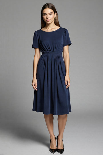 Navy A Line Short Sleeve Work Dress